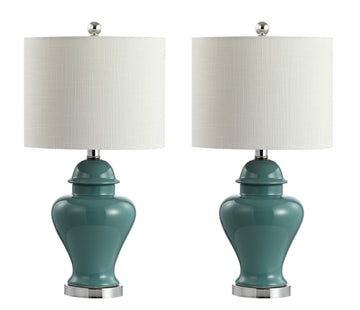 Qin 22" Ceramic/Iron Classic Cottage LED Table Lamp - JONATHAN Y